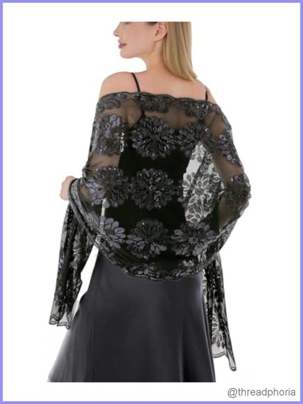 Formal Wrap Shawl Sequin Floral Lace Sheer Chiffon Bridal Scarf Evening